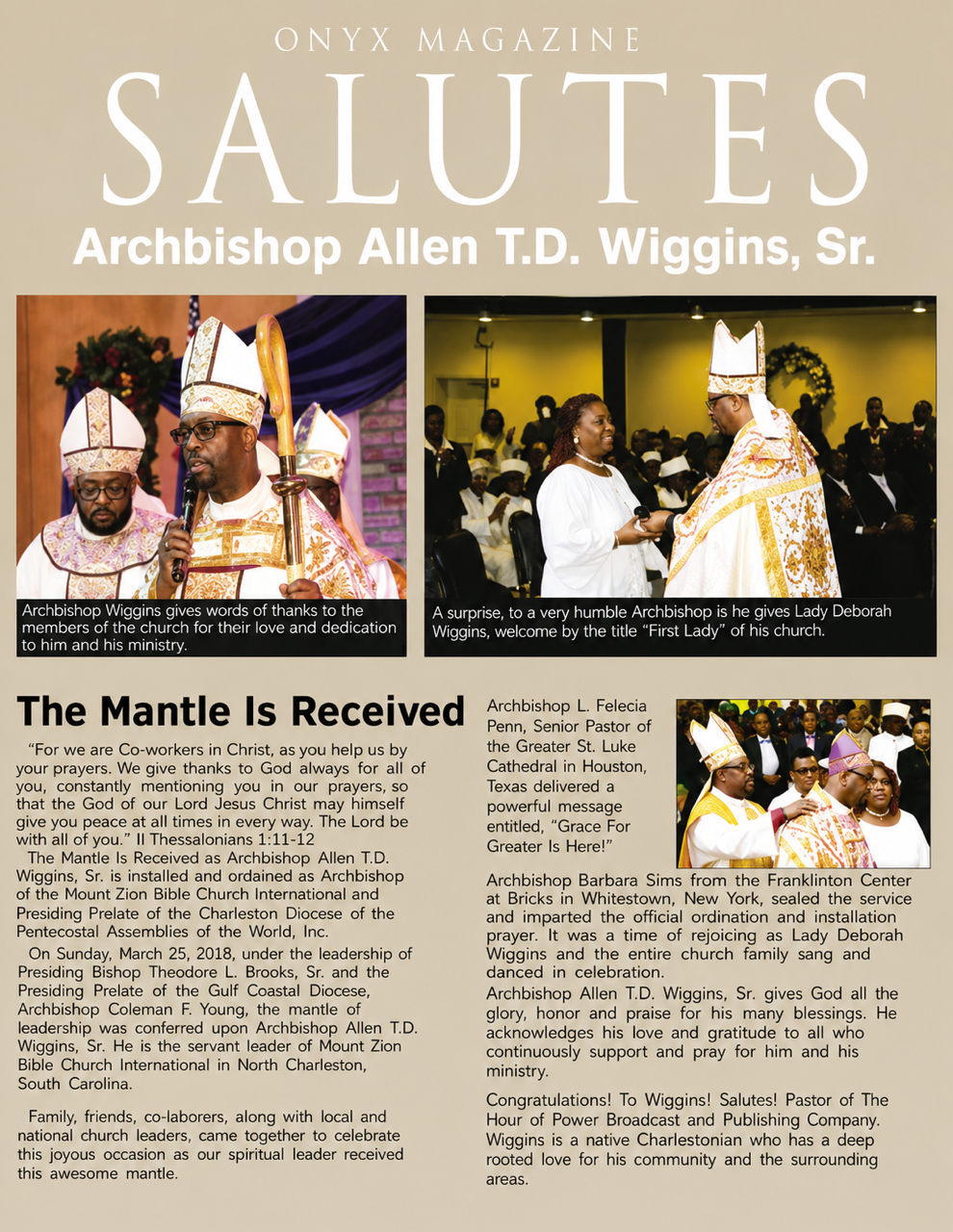 Onyx Magazine Salutes Archbishop Allen T.D. Wiggins, Sr.